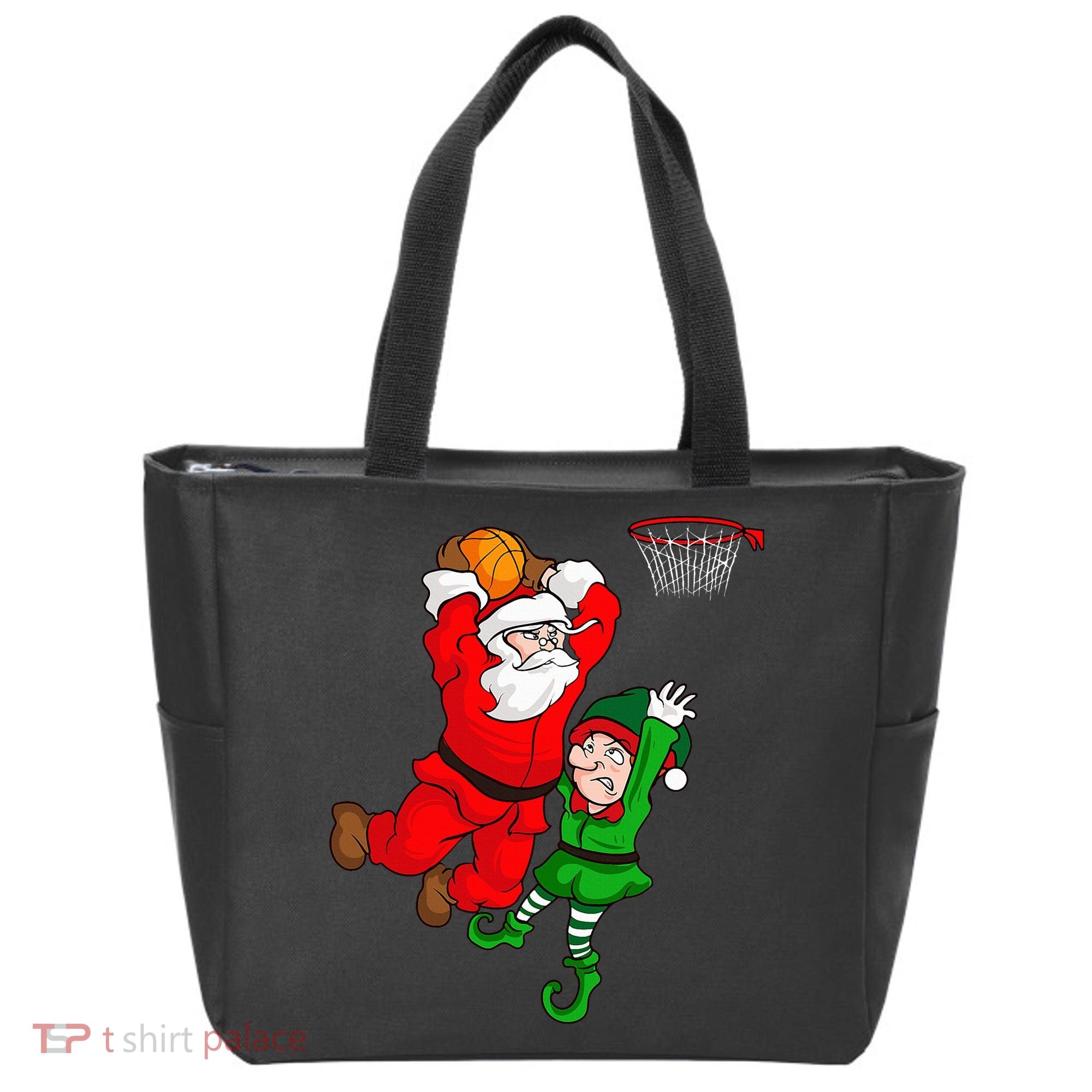 Christmas Basketball Santa Claus Slam Dunk Elf Tote Bag
