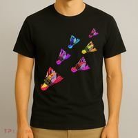 Colorful Badminton Shuttlecock Art Sports T-Shirt thumb 3