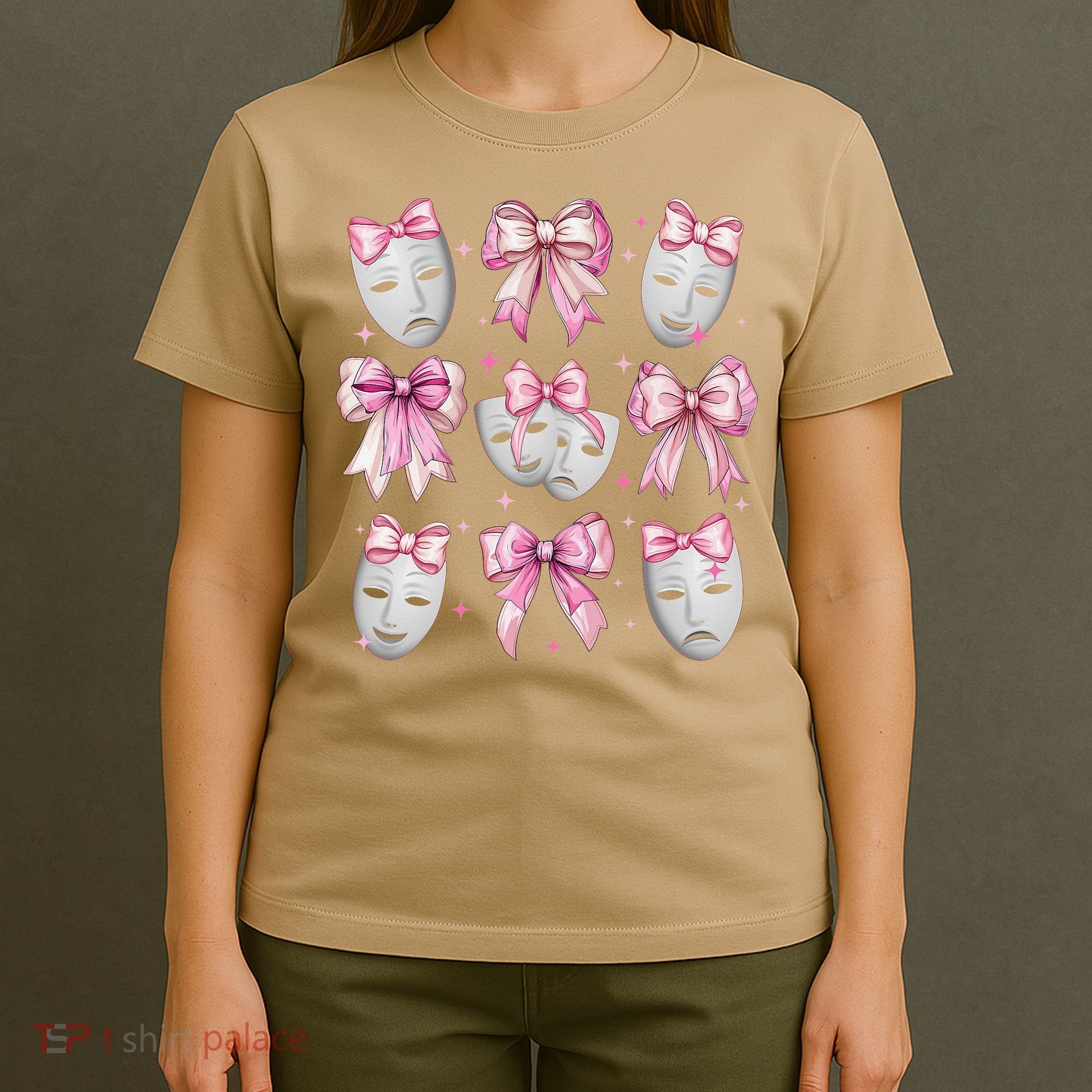 Coquette Bow Theatre Masks Drama Actor Actress Girl Mom T-Shirt