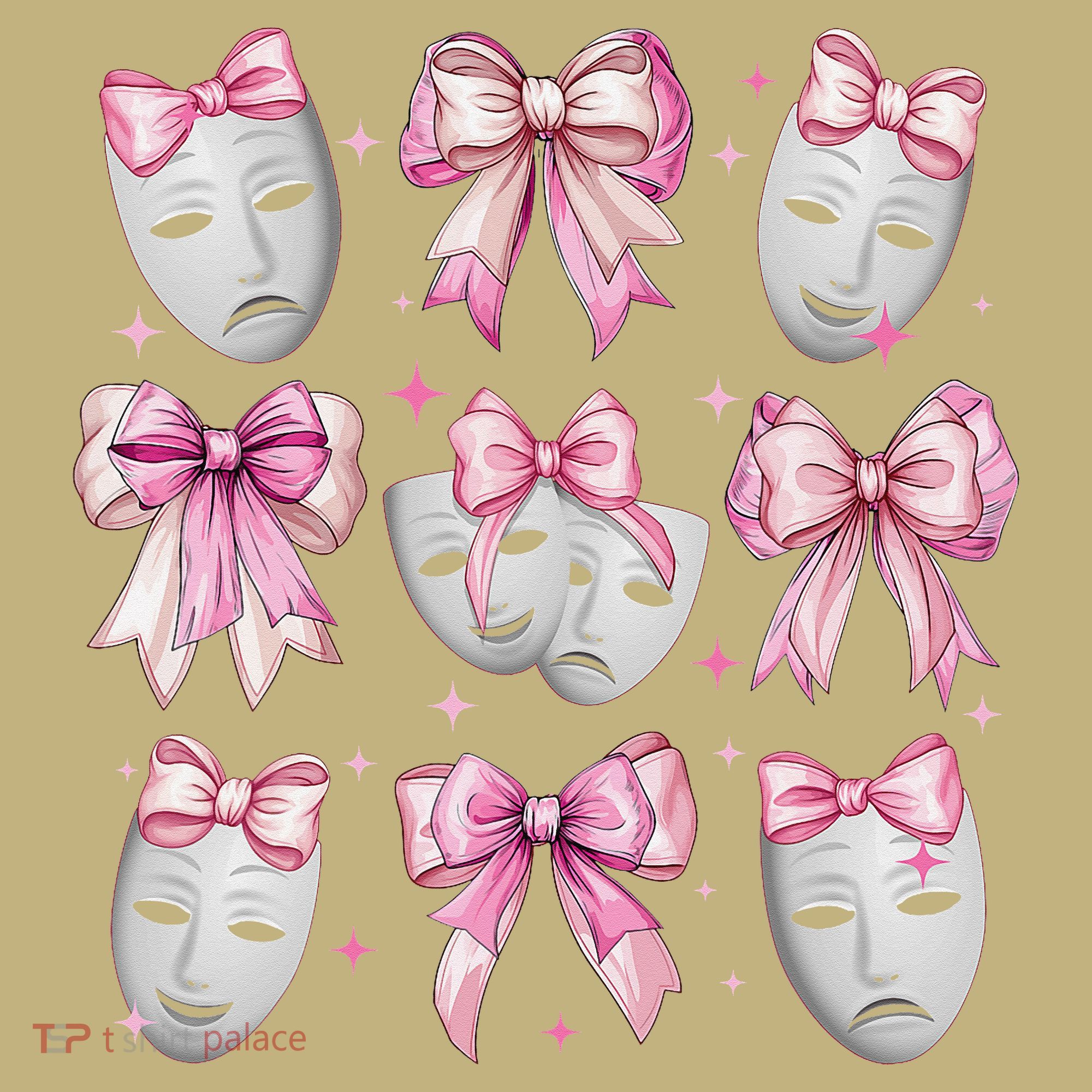 Coquette Bow Theatre Masks Drama Actor Actress Girl Mom T-Shirt