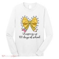 Coquette Bow Teacher 100th Day Of School Teacher Long Sleeve Shirt thumb 0