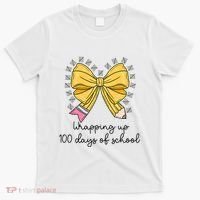 Coquette Bow Teacher 100th Day Of School Teacher T-Shirt thumb 0