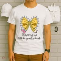 Coquette Bow Teacher 100th Day Of School Teacher T-Shirt thumb 6