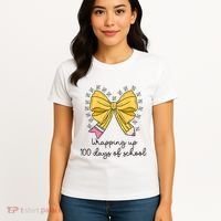 Coquette Bow Teacher 100th Day Of School Teacher Women's T-Shirt thumb 4