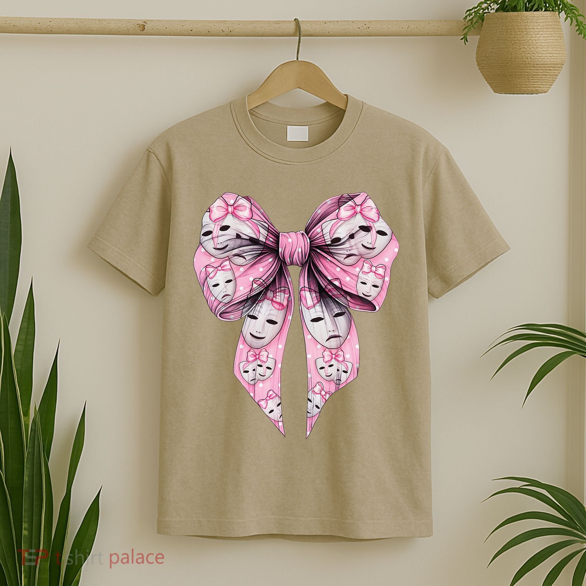 Coquette Bow Theatre Masks Drama Actor Actress Girl Mom T-Shirt