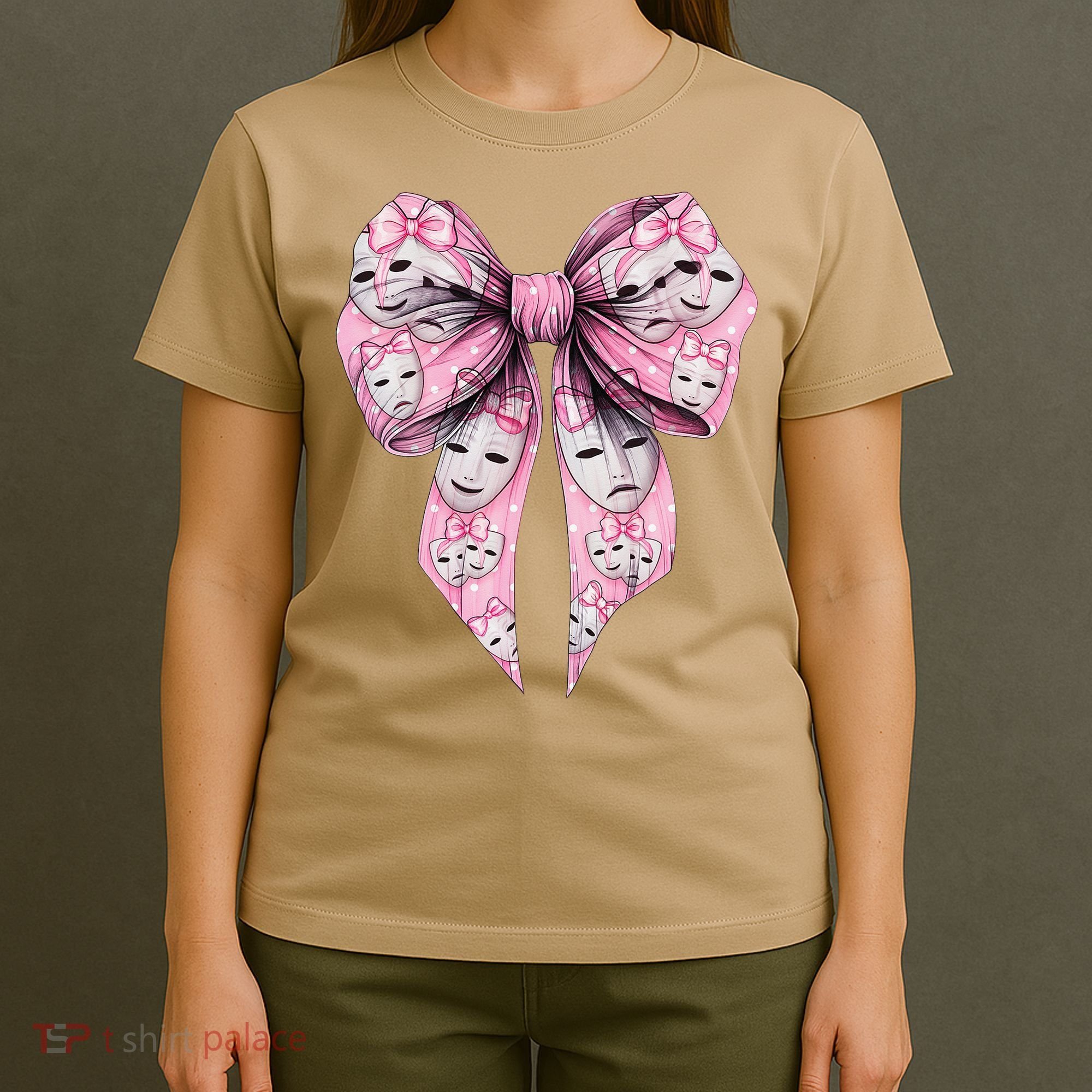 Coquette Bow Theatre Masks Drama Actor Actress Girl Mom T-Shirt