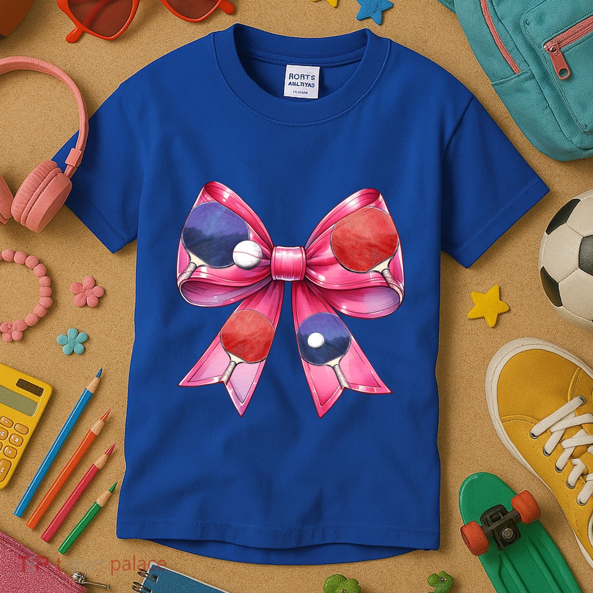 Coquette Bow Table Tennis Ping Pong Mothers Day Ribbon Mom Gift Kids T-Shirt