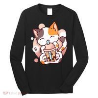 Cat Boba Tea Bubble Tea Anime Kawaii Neko Long Sleeve Shirt thumb 0