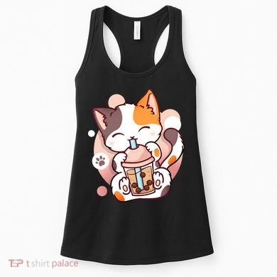 Cat Boba Tea Bubble Tea Anime Kawaii Neko Women's Tank Top