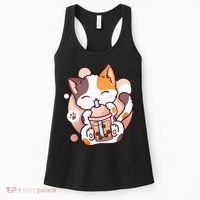 Cat Boba Tea Bubble Tea Anime Kawaii Neko Women's Tank Top thumb 0