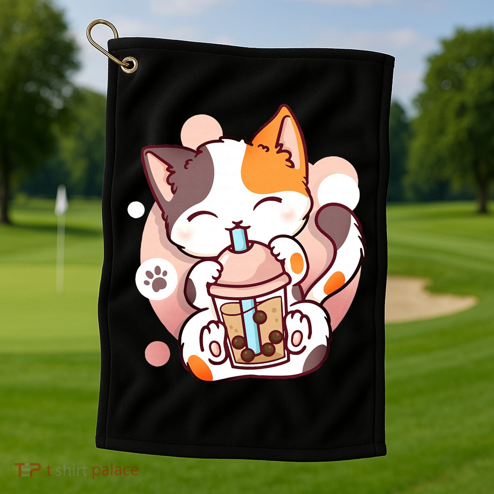Cat Boba Tea Bubble Tea Anime Kawaii Neko Golf Towel