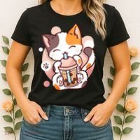 Cat Boba Tea Bubble Tea Anime Kawaii Neko Women's T-Shirt thumb 2