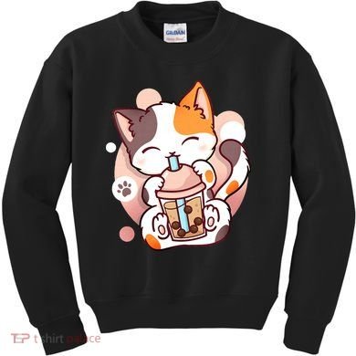 Cat Boba Tea Bubble Tea Anime Kawaii Neko Kids Sweatshirt