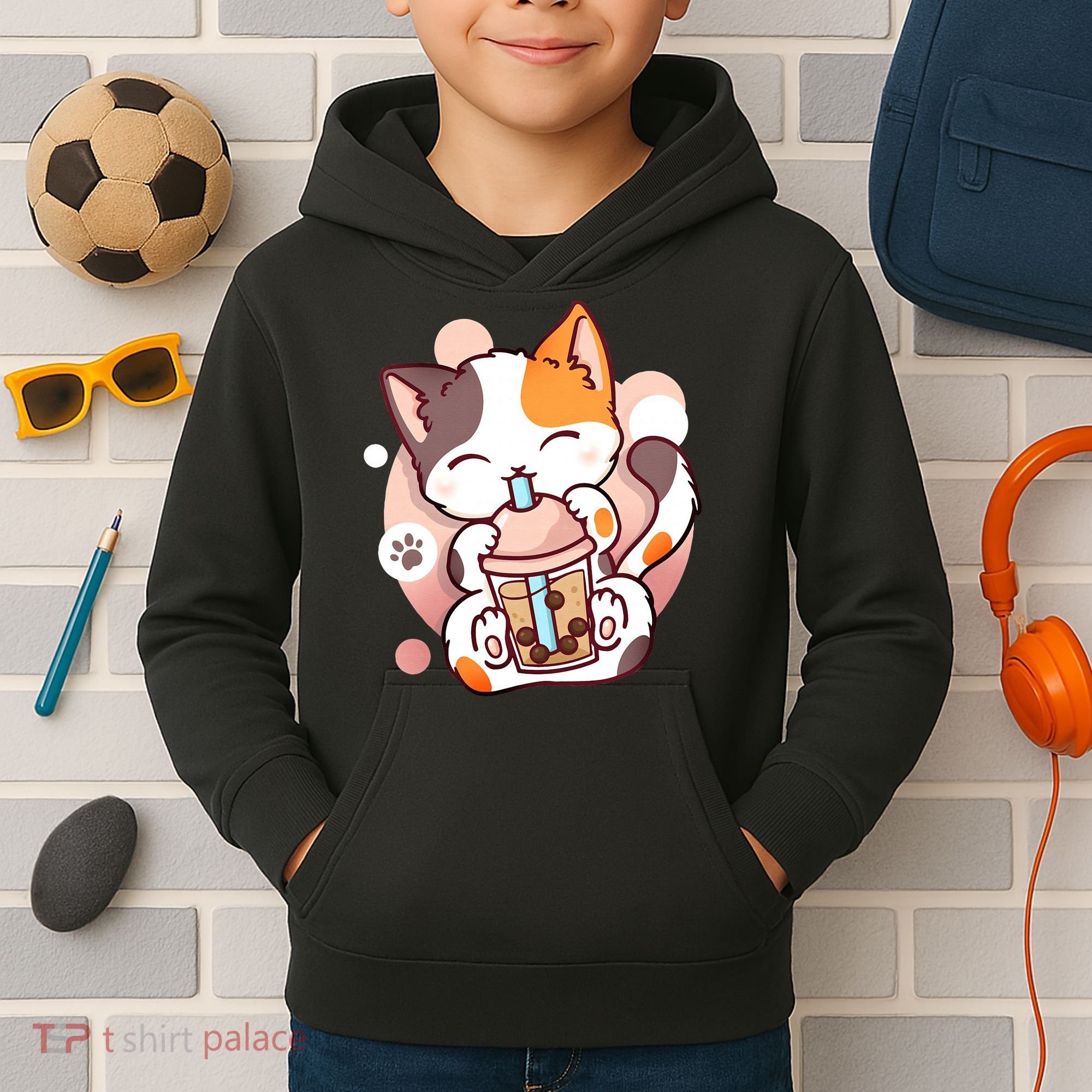 Cat Boba Tea Bubble Tea Anime Kawaii Neko Kids Hoodie
