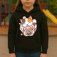 Cat Boba Tea Bubble Tea Anime Kawaii Neko Kids Hoodie thumb 3