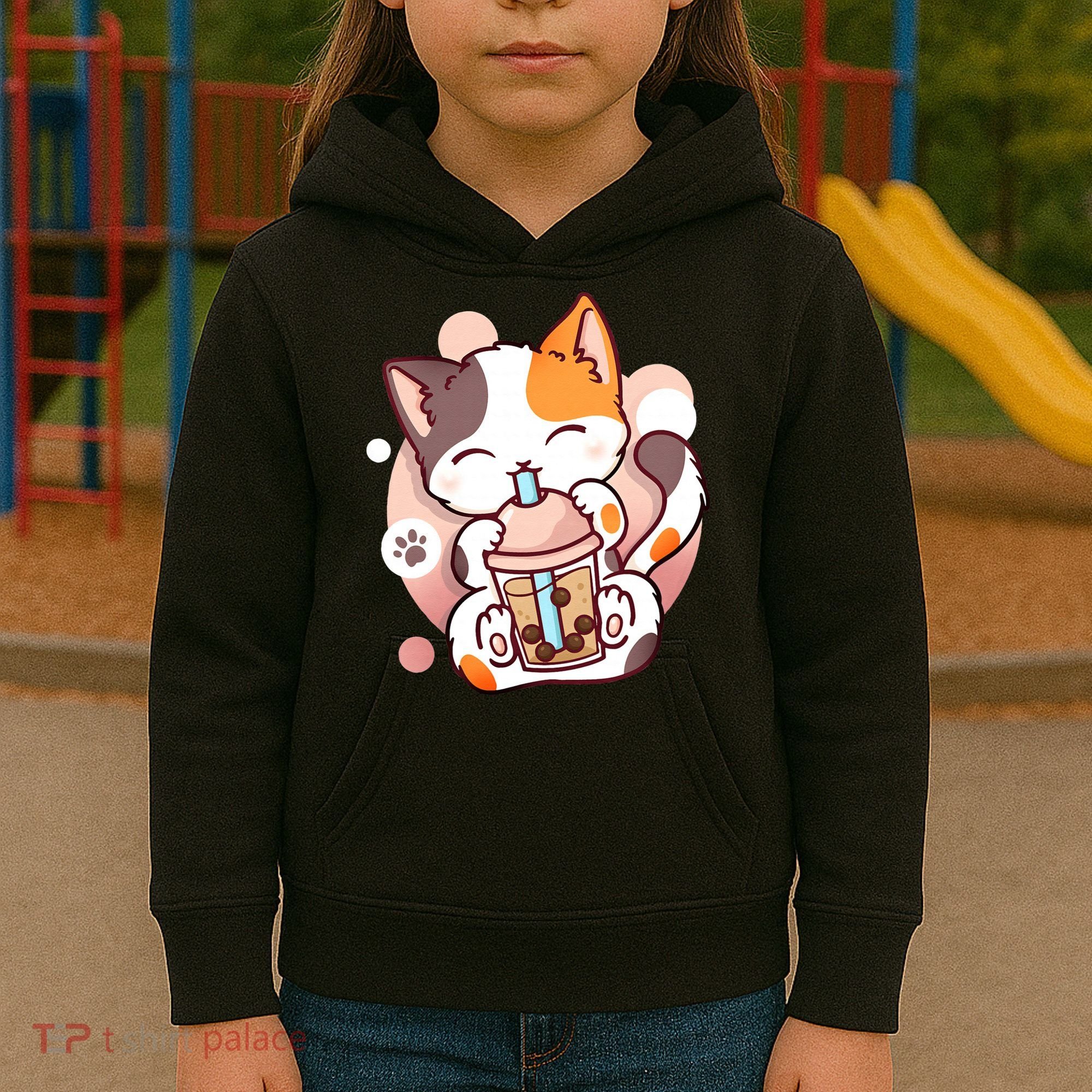 Cat Boba Tea Bubble Tea Anime Kawaii Neko Kids Hoodie