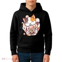 Cat Boba Tea Bubble Tea Anime Kawaii Neko Kids Hoodie thumb 4