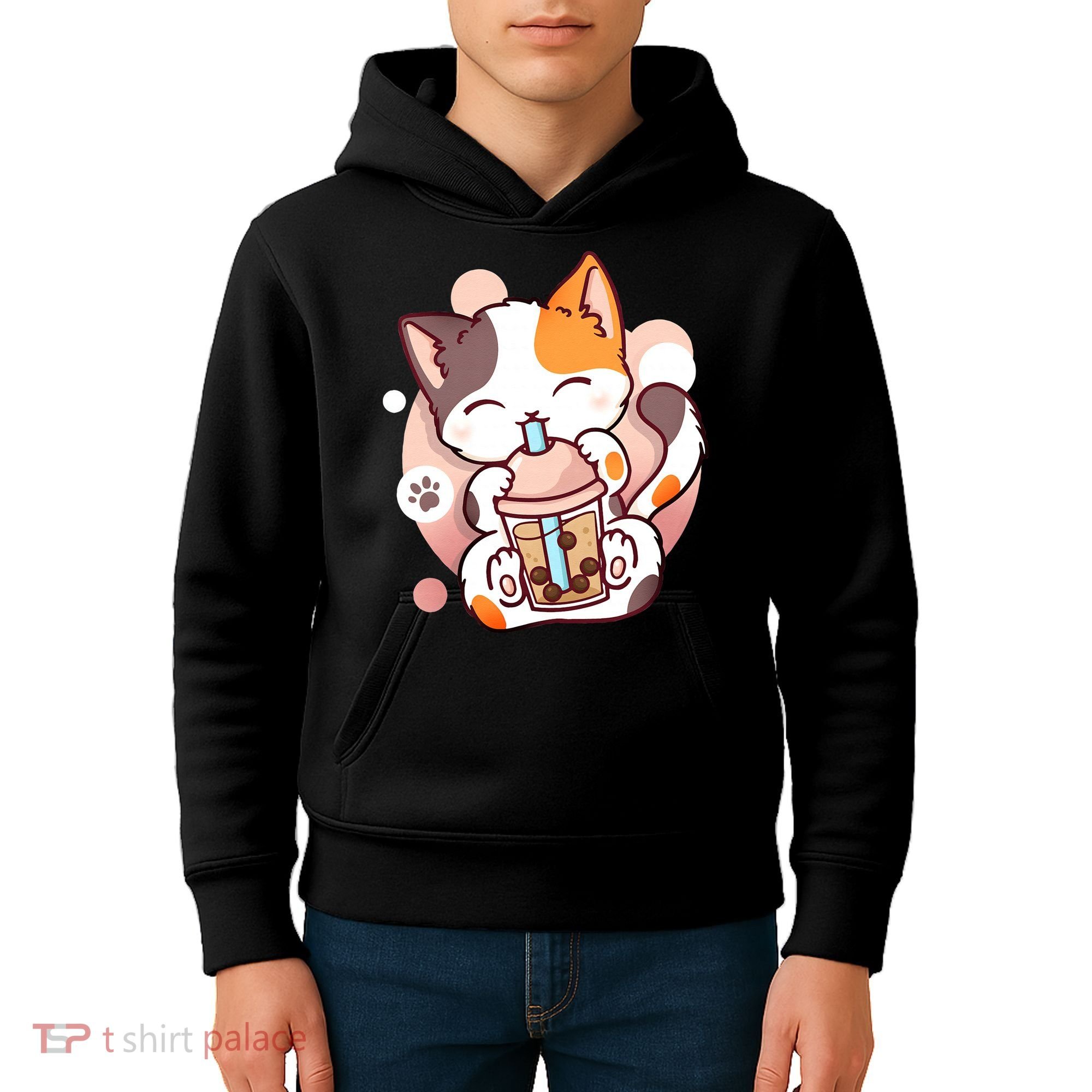Cat Boba Tea Bubble Tea Anime Kawaii Neko Kids Hoodie