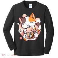Cat Boba Tea Bubble Tea Anime Kawaii Neko Kids Long Sleeve Shirt thumb 0