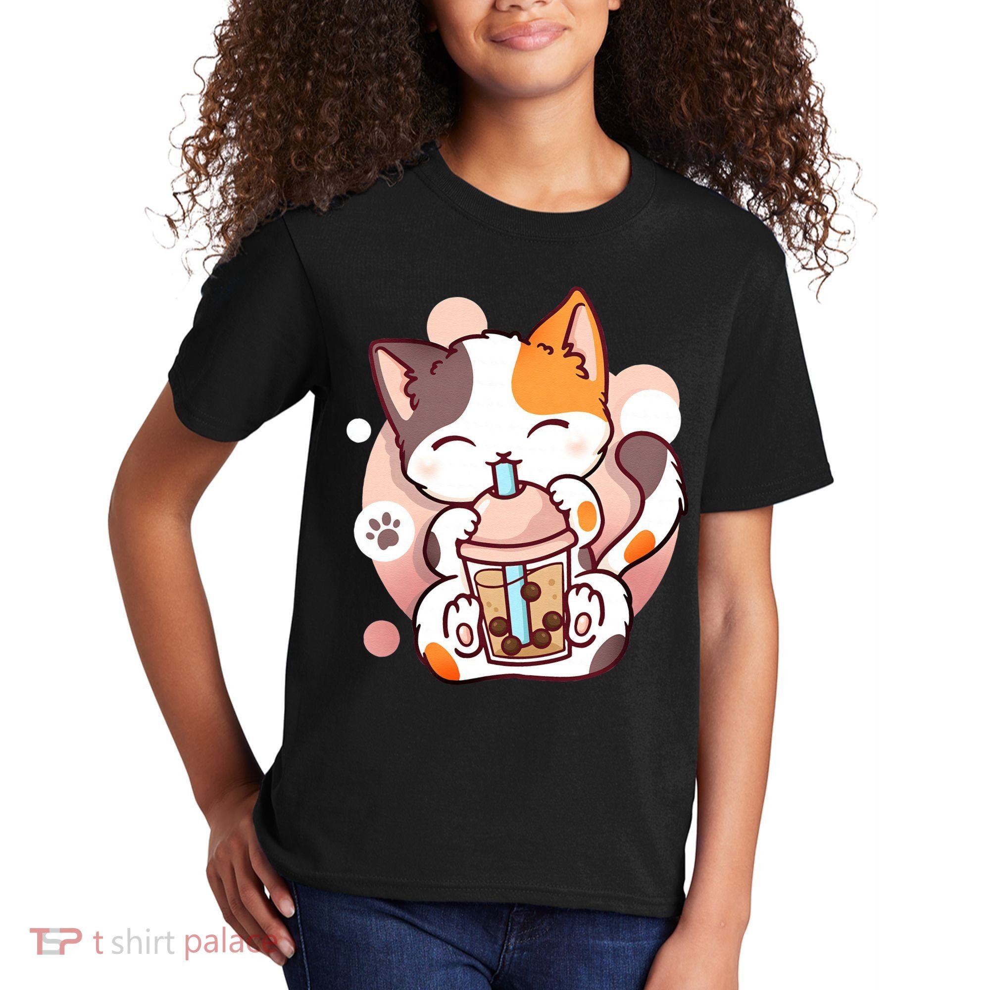Cat Boba Tea Bubble Tea Anime Kawaii Neko Kids T-Shirt
