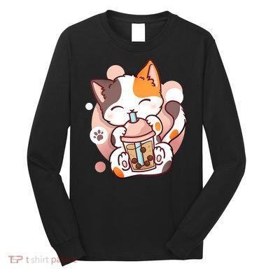 Cat Boba Tea Bubble Tea Anime Kawaii Neko Long Sleeve Shirt