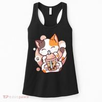 Cat Boba Tea Bubble Tea Anime Kawaii Neko Women's Tank Top thumb 0