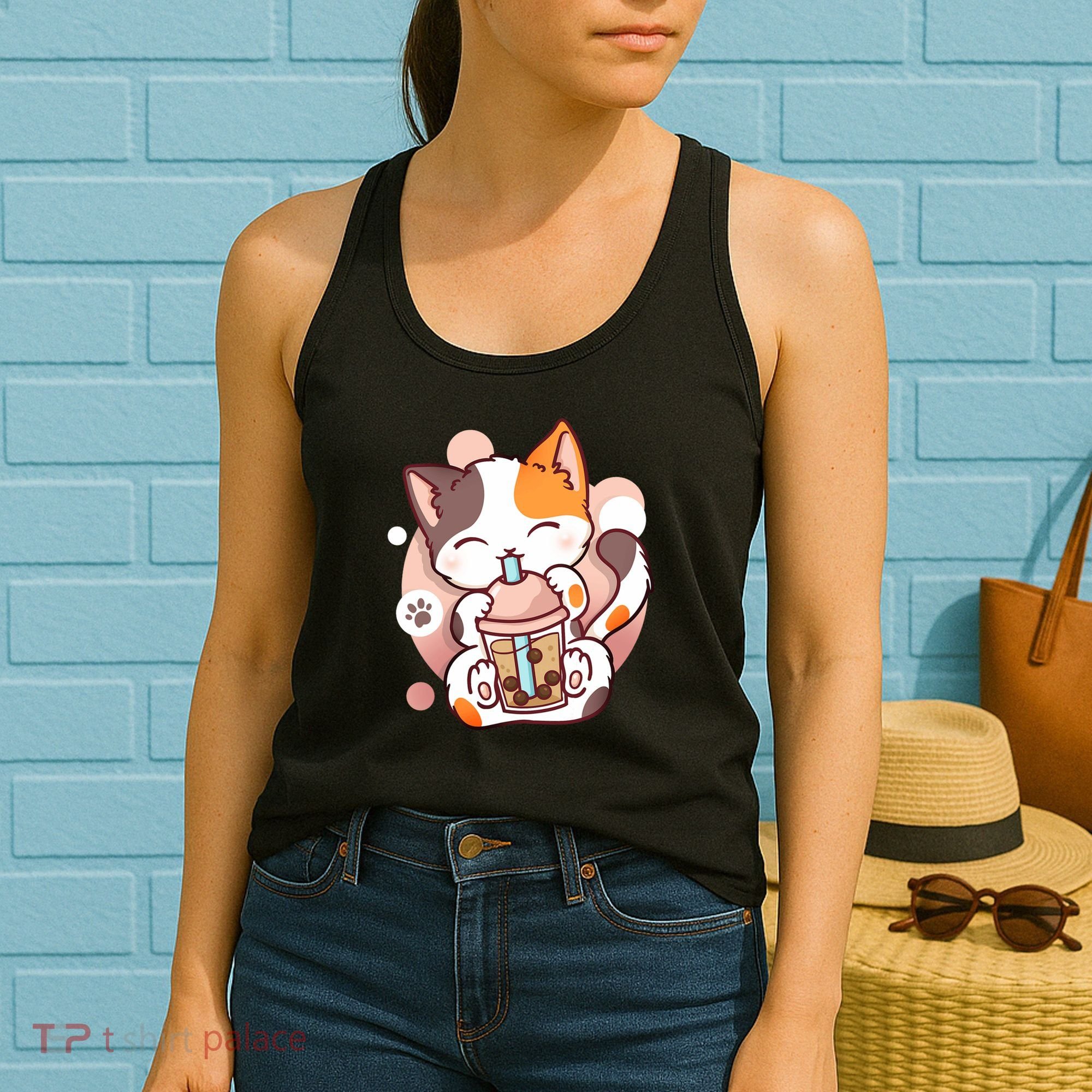 Cat Boba Tea Bubble Tea Anime Kawaii Neko Women's Tank Top