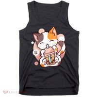 Cat Boba Tea Bubble Tea Anime Kawaii Neko Tank Top thumb 0