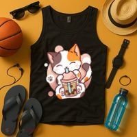 Cat Boba Tea Bubble Tea Anime Kawaii Neko Tank Top thumb 4