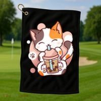 Cat Boba Tea Bubble Tea Anime Kawaii Neko Golf Towel thumb 1