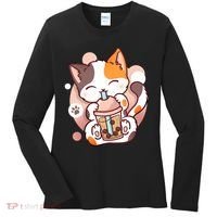 Cat Boba Tea Bubble Tea Anime Kawaii Neko Women's Long Sleeve Shirt thumb 0