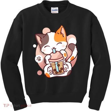 Cat Boba Tea Bubble Tea Anime Kawaii Neko Kids Sweatshirt