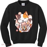 Cat Boba Tea Bubble Tea Anime Kawaii Neko Kids Sweatshirt thumb 0