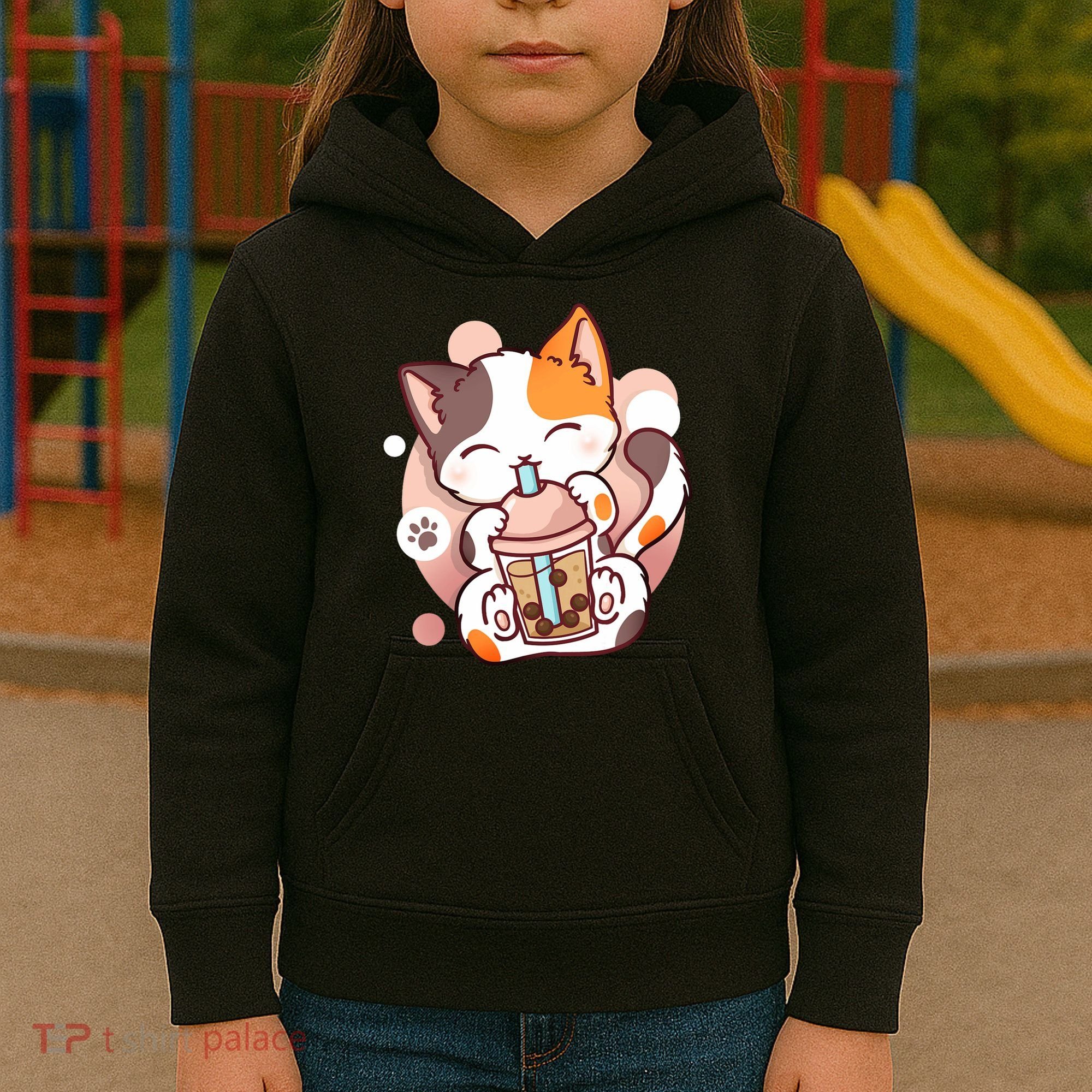 Cat Boba Tea Bubble Tea Anime Kawaii Neko Kids Hoodie