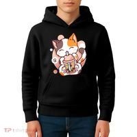 Cat Boba Tea Bubble Tea Anime Kawaii Neko Kids Hoodie thumb 4