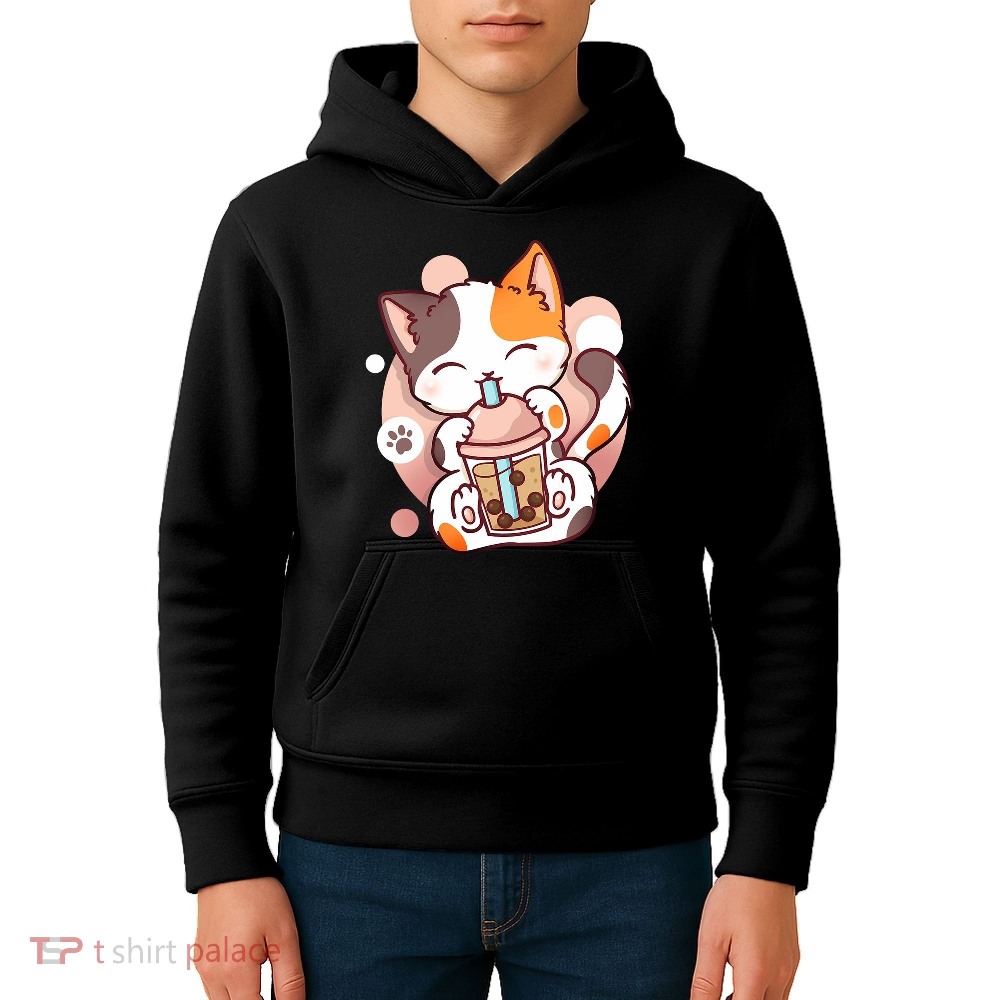 Cat Boba Tea Bubble Tea Anime Kawaii Neko Kids Hoodie