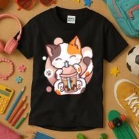 Cat Boba Tea Bubble Tea Anime Kawaii Neko Kids T-Shirt thumb 3