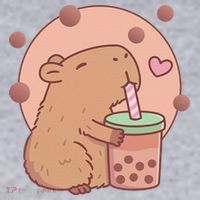 Capybara Bubble Tea Capyboba Boba Milk Tea Lovely Animal Women's Racerback Cropped Tank thumb 2