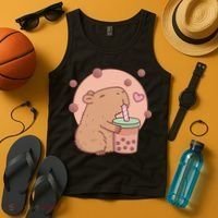 Capybara Bubble Tea Capyboba Boba Milk Tea Lovely Animal Tank Top thumb 4