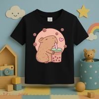 Capybara Bubble Tea Capyboba Boba Milk Tea Lovely Animal Toddler T-Shirt thumb 3