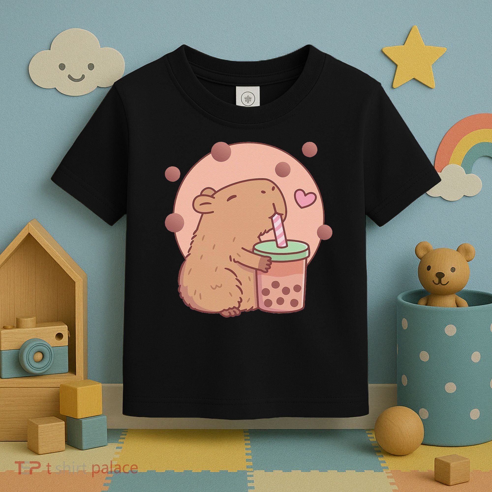 Capybara Bubble Tea Capyboba Boba Milk Tea Lovely Animal Toddler T-Shirt
