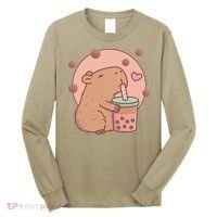 Capybara Bubble Tea Capyboba Boba Milk Tea Lovely Animal Long Sleeve Shirt thumb 0