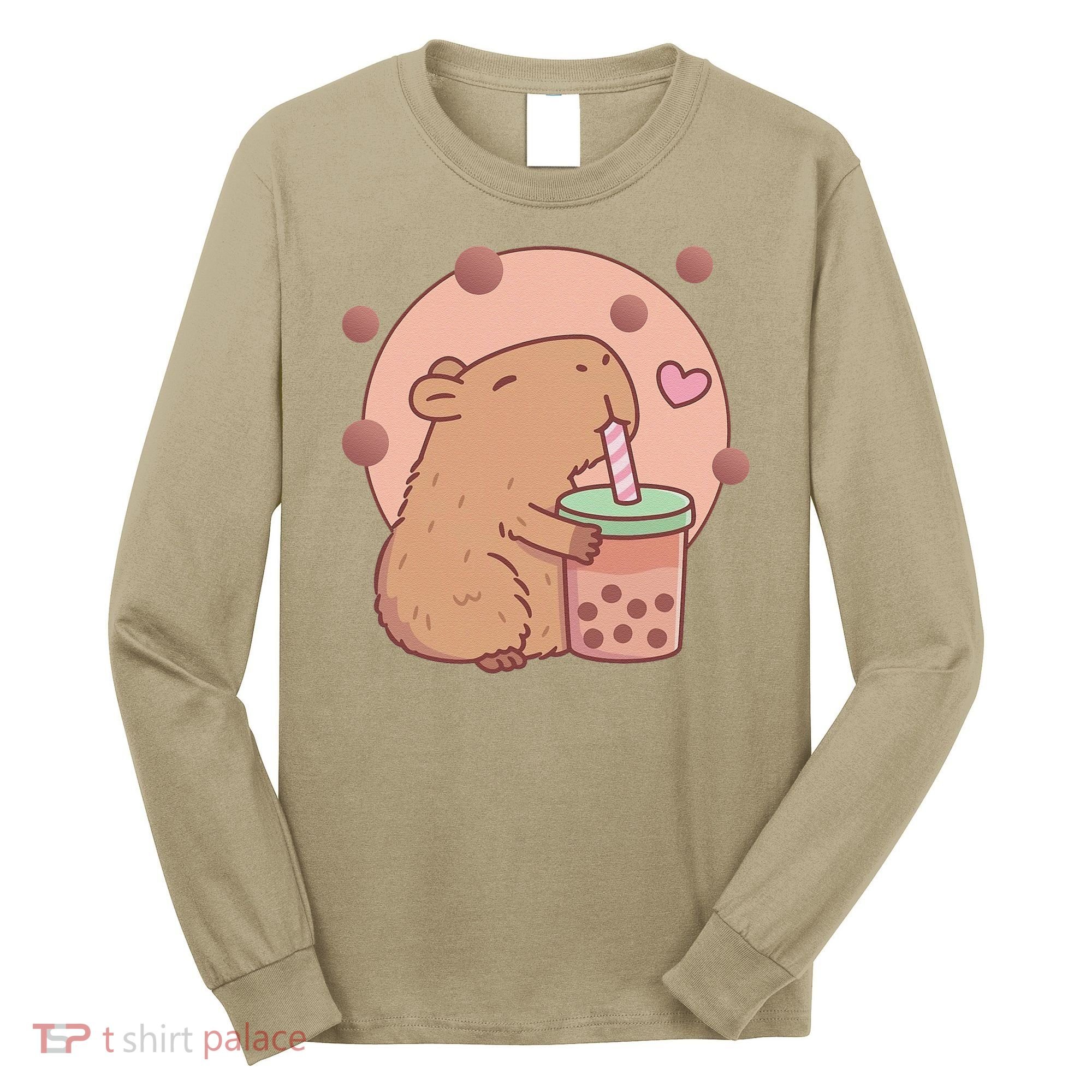 Capybara Bubble Tea Capyboba Boba Milk Tea Lovely Animal Long Sleeve Shirt