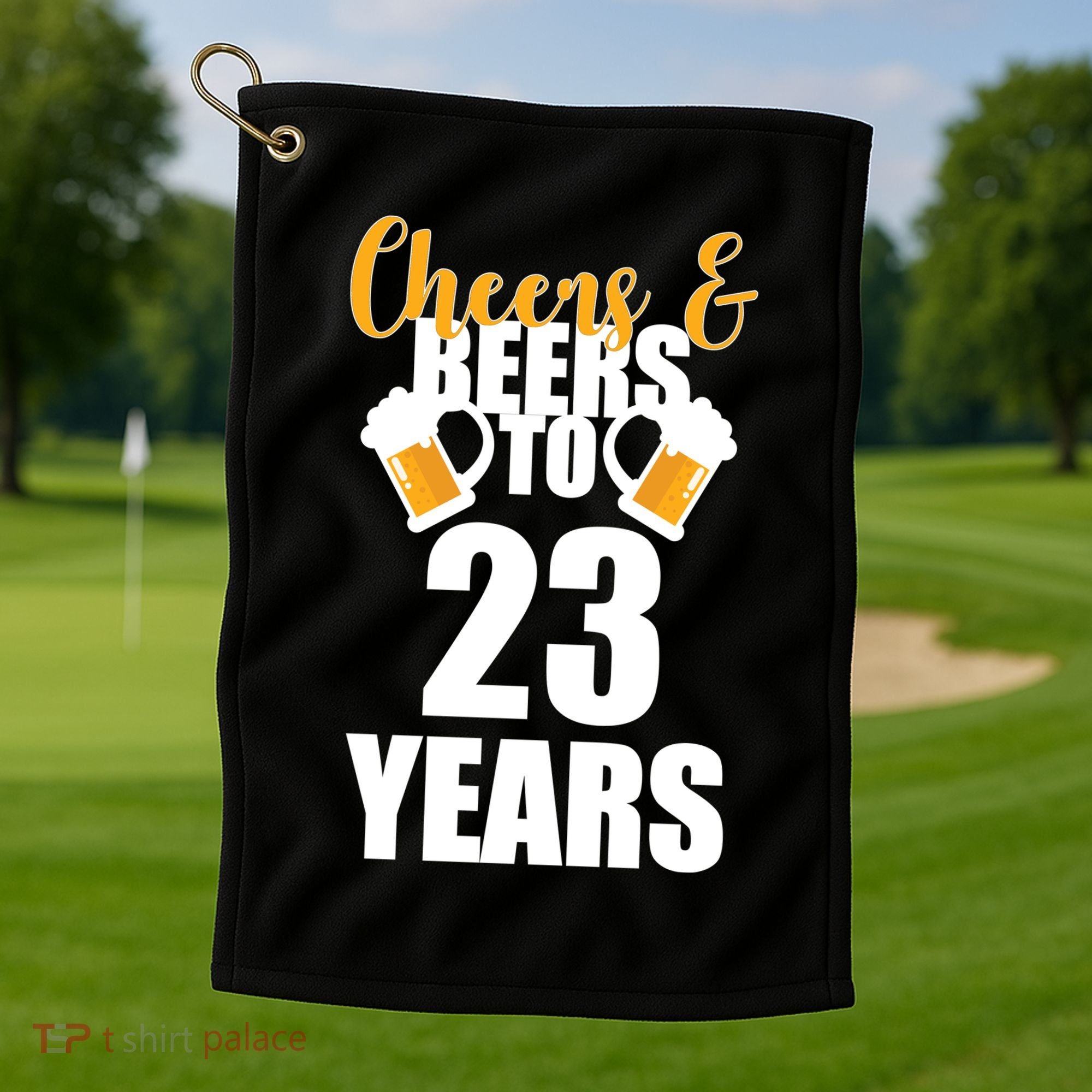 Personalize Cheers & Beers Custom Birthday Year Golf Towel