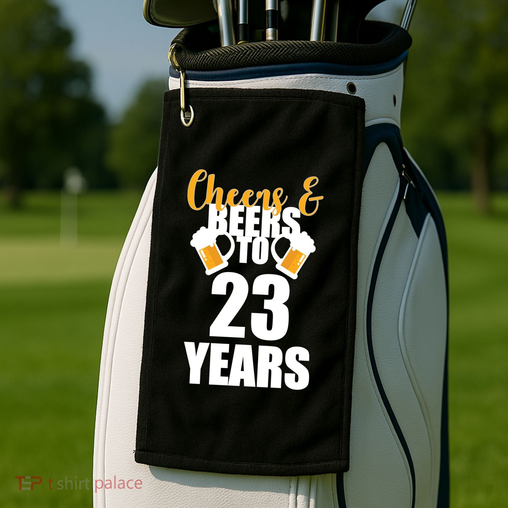 Personalize Cheers & Beers Custom Birthday Year Golf Towel
