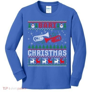 Christmas Bari Ugly Sweater Gift Baritone Lover Xmas Gift Cool Gift Kids Long Sleeve Shirt