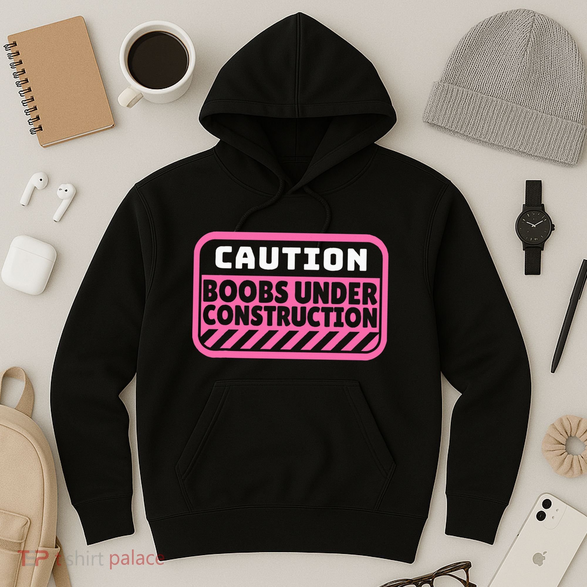 Caution Boobs Under Construction Cancer Hoodie
