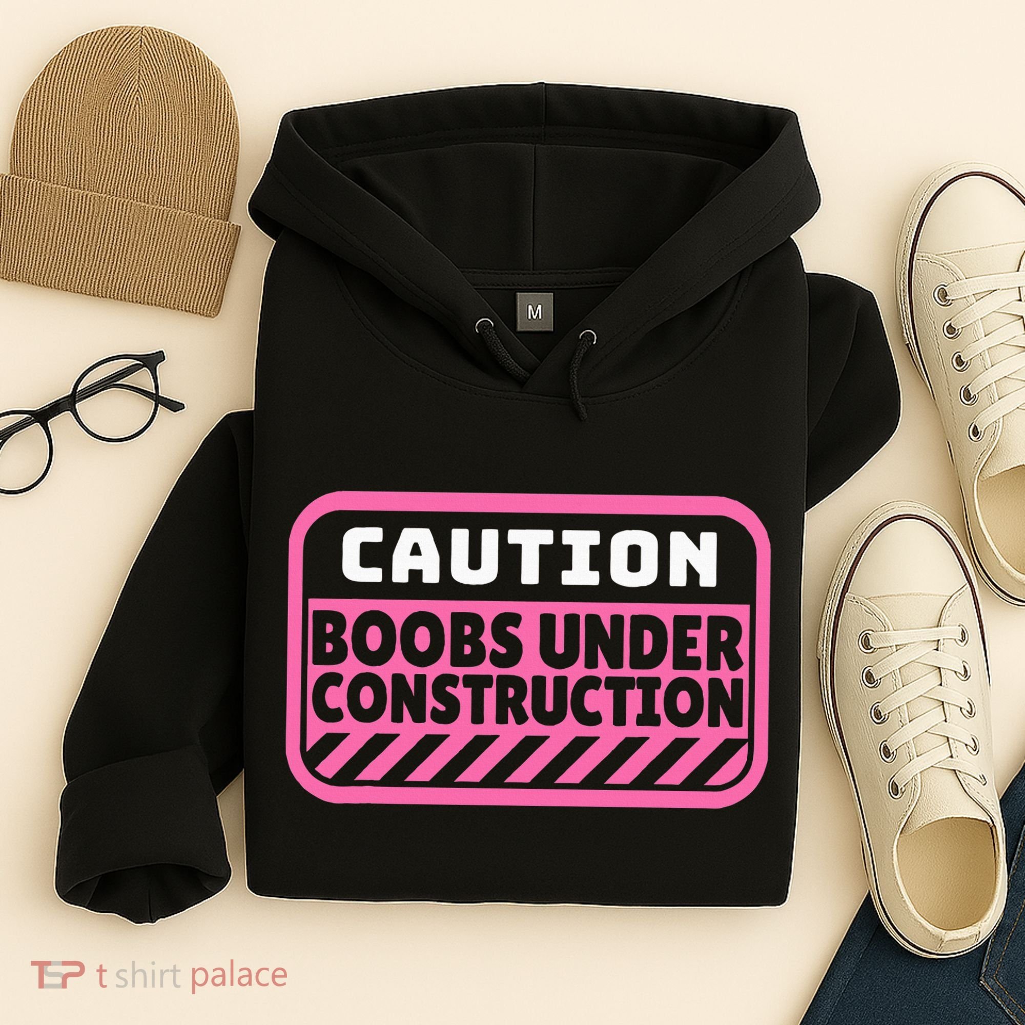 Caution Boobs Under Construction Cancer Hoodie