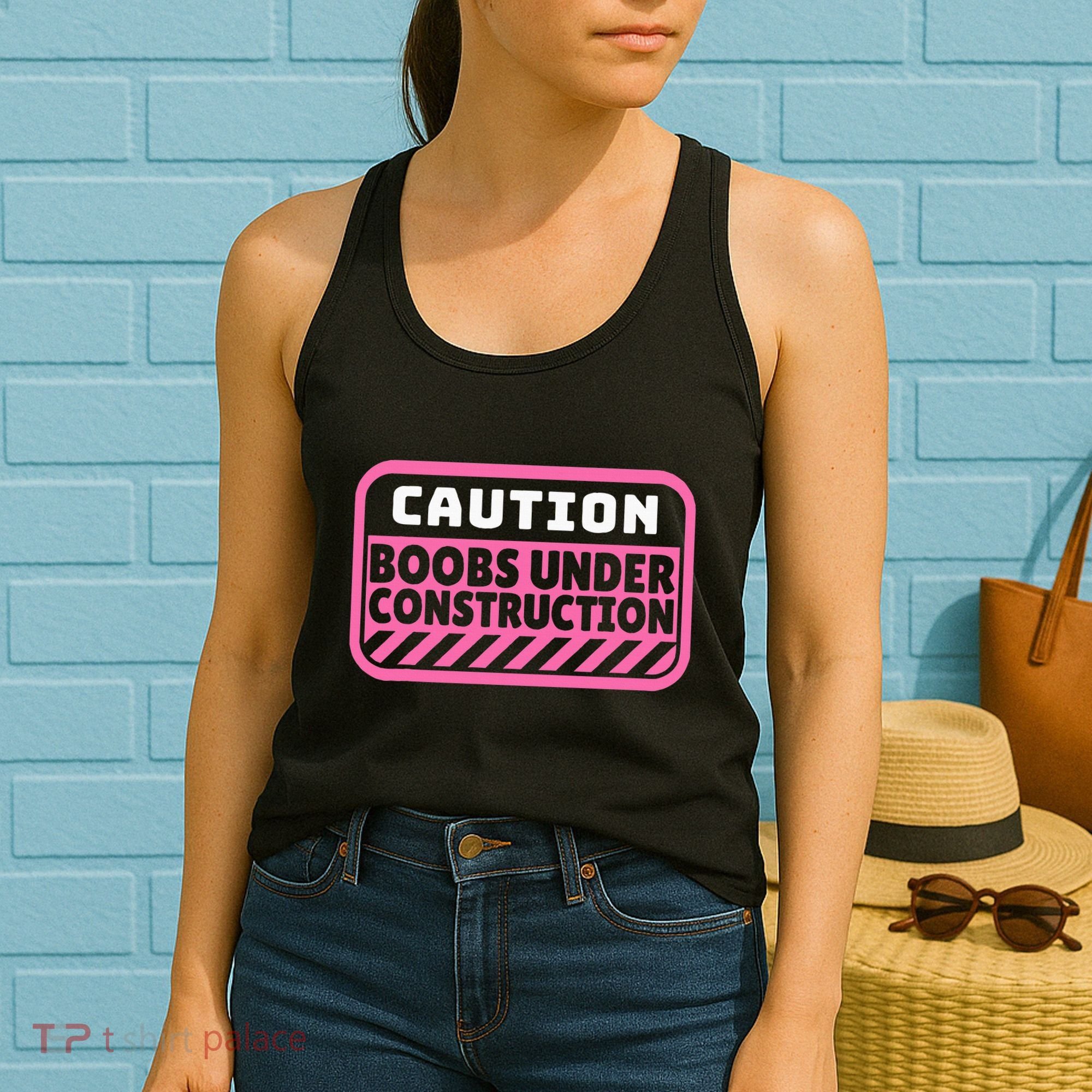 Caution Boobs Under Construction Cancer Women's Tank Top