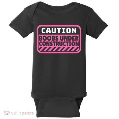 Caution Boobs Under Construction Cancer Baby Bodysuit